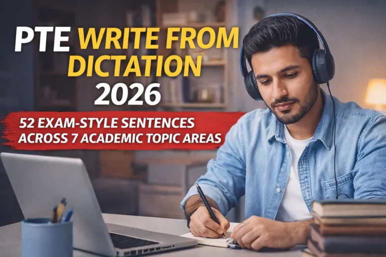 PTE Write from Dictation 2026 – 52 Exam-Style Sentences (All Topics)